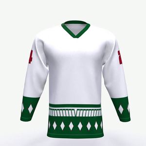 เสื้อฮอกกี้น้ำแข็งสำหรับผู้เล่นทีม ปี 2025 ดีไซน์ใหม่ แบบเย็บสำเร็จ ผ้าตาข่าย พร้อมปักโลโก้ทีมตามสั่ง - Product Image 2