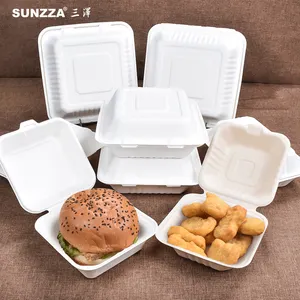 Sunzza電子レンジで安全な環境にやさしいコンパートメント弁当は、食品グレードの生分解性バガスクラムをランチボックスに持ち帰ります