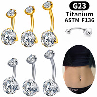 Anneau de nombril double cœur en titane G23 F136, best-seller, avec zircon et denture interne, pour femme