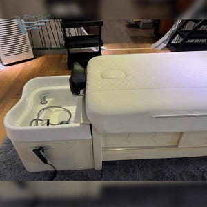 Lit de shampooing électrique moderne WoodHeat pour salon de beauté et spa avec lavabo en céramique et matelas réglable pour hôtels et salons de beauté - Product Image 2