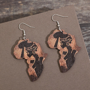 Orecchini pendenti con stampa mappa marrone stile western, orecchini da donna in stile vintage - Product Image 1