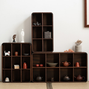Solid Walnut Wood <b>Display</b> Shelf <b>Wall</b> Mounted Multi Compartment Teapot Storage Cabinet Collection Rack - Product Image 5