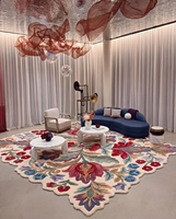 Tapis décoratif de luxe en soie naturelle à motifs 3D, tissé à la main, avec support en jute, pour chambre à coucher