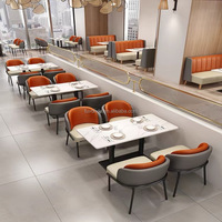 Ensemble de mobilier de restaurant personnalisable, canapé-banc, chaise bicolore avec table en dalle, canapé de café, ensemble de sièges et de table