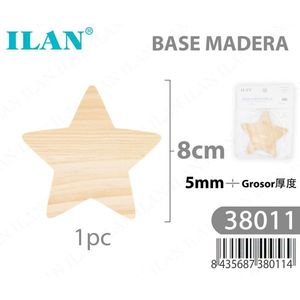 Base in Legno a Forma di Stella Ilan 8cm Spessore 5mm Materiale per Artigianato - Product Image 3