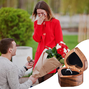 Custom Logo Wood Ring Box Heart Shape Packaging Wooden Mini Boxing Ring Wedding Jewelry Engagement <b>Slim</b> Display <b>Storage</b> Box - Product Image 3