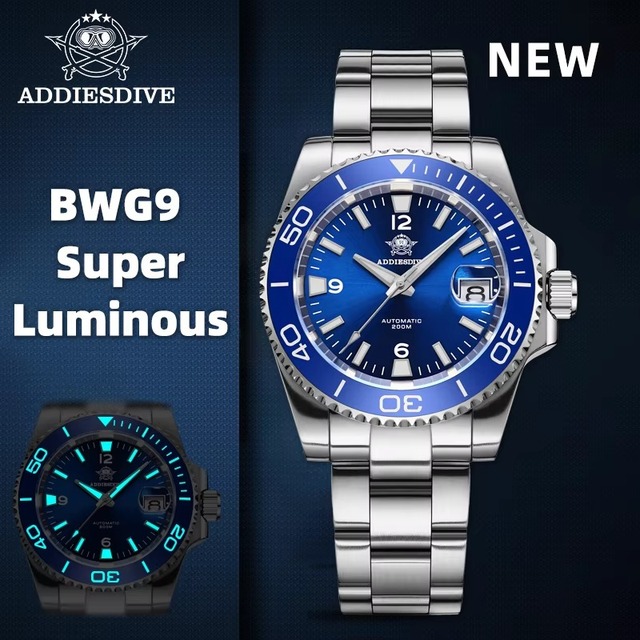Addiesdive 2085 Wholesale Luxury Gents Mechanical Watch Stainless Band BGW9 Luminous Automatic 200M Water Proof Diving Watch