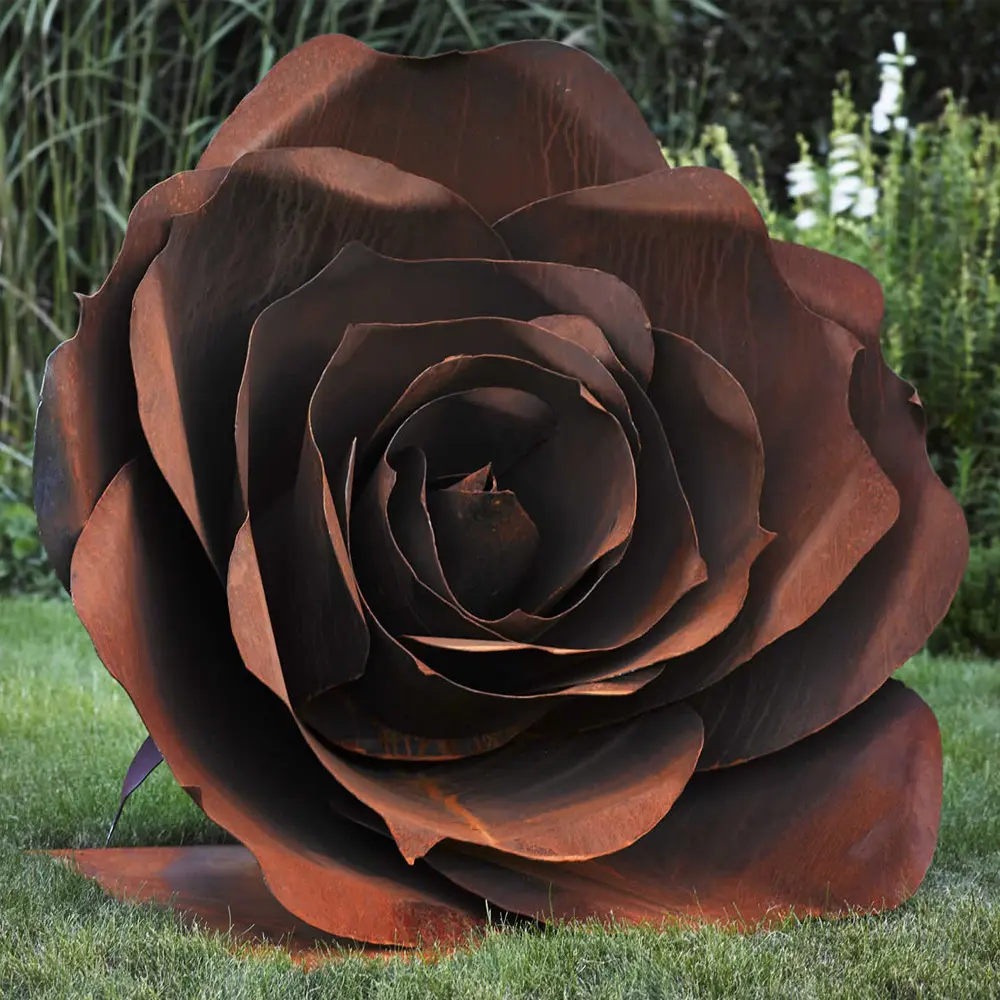 Grote <span class=keywords><strong>Bronzen</strong></span> Rose Sculptuur Outdoor Corten Staal Bloem Tuin Ornament Standbeeld