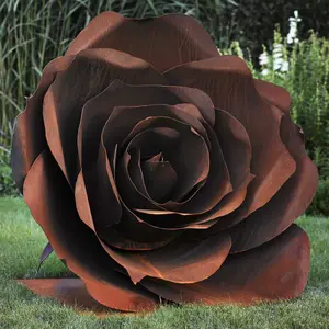 Grote Bronzen Rose Sculptuur Outdoor Corten Staal Bloem Tuin Ornament Standbeeld