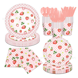 Strawberry Theme Party Supplies Set Paper <b>Plates</b> Cups Napkins <b>Disposable</b> Tableware for Party - Product Image 1