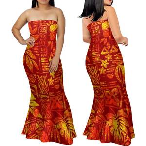 Nueva Tapa polinesio estilo Plus tamaño Maxi Top de tubo vestidos de verano de mujer de rojo envoltura Sexy hombro sirena vestido de cola de - Product Image 1