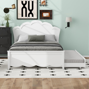 Lit bas escamotable blanc en forme de pétale avec rangement pour chambre à coucher, enfants, adultes, personnes âgées - Product Image 2