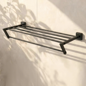 Toallero de Doble Capa para Montar en la Pared, Acero Negro, 4 Barras, Organizador de Baño, Diseño Minimalista - Product Image 6