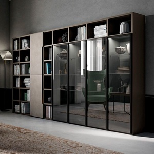 Meubles de maison modernes - Armoire de chambre à coucher en <span class=keywords><strong>bois</strong></span>, <span class=keywords><strong>dressing</strong></span> en aluminium en forme de L, porte en <span class=keywords><strong>bois</strong></span> et en verre pour un usage en appartement, rangement - Product Image 1