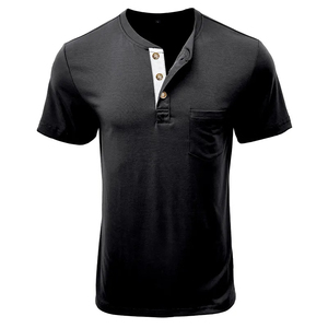 Wholesale Blank Solid Color Men Short Sleeve T-<b>Shirt</b> Bottoming <b>Henley</b> Button T <b>Shirt</b> for Men - Product Image 4