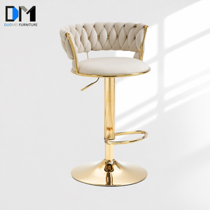 <span class=keywords><strong>Tabouret</strong></span> de comptoir moderne en velours <span class=keywords><strong>blanc</strong></span> DM avec dossier capitonné élégant, structure en métal doré et base pivotante réglable en hauteur pour îlot de cuisine - Product Image 1