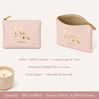 Pochette à monnaie carrée en cuir PU avec logo imprimé personnalisé, fermeture éclair dorée en forme de L, sac d'emballage pour vernis à ongles