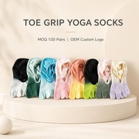 Chaussettes de yoga OEM personnalisées pour femmes, à 5 orteils, dégradé teint par immersion, respirantes, confortables, séchage rapide, résistantes aux taches, semelle antidérapante en caoutchouc
