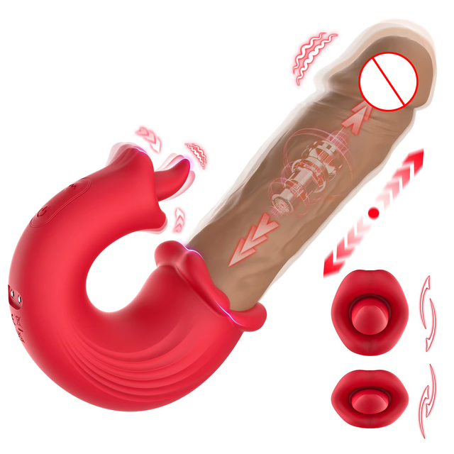 U Shape Tongue Licking Vibrator Telescopic Thrusting Insertable Dildo Clitoral Vagina G Spot Stimulator Adult Sex Toys for Women