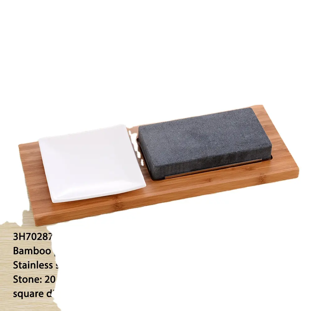 In Stock Barbecue Stone Grill Stone Set Lava & Himalayan Stone With Bamboo Tray