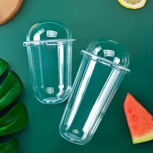 Gobelets jetables personnalisés en plastique PP transparent en forme de U, calibre 90, pour jus, boissons, bubble tea, avec couvercle - Product Image 4