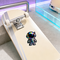 Stiker Vinyl Die Cut Robot Sci Fi Mecha Custom dengan Spot UV Silver Foil Tahan Air dan Perekat Sendiri untuk Helm, Skateboard, Astronot