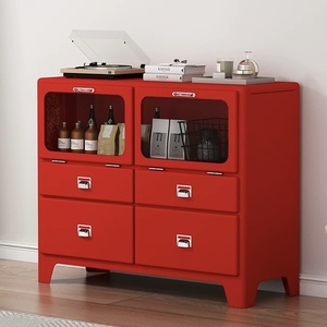 Armoire de rangement moderne en métal rouge multi-usages, gain de place, pour bar à café et spiritueux, pour salon - Product Image 1