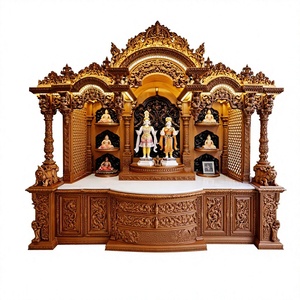 Compre un templo de madera Sagwan tallado a mano para el hogar, un gran templo de madera de teca, fabricante de templos de madera maciza tallados a mano, Pooja Ghar. - Product Image 6