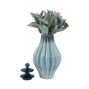 Vaso Decorativo in Ceramica con Coperchio, Blu Smaltato, Scultoreo, per Arredamento Casa, Contenitore per Soggiorno, Camera da Letto, Centrotavola - Product Image 2