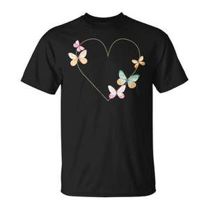 T-shirt coloré avec motif de cœur et de papillon, noir, unisexe, pour adultes, promotionnel - Product Image 1
