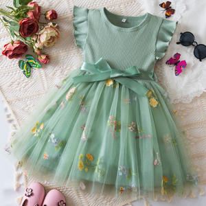 Vestido de Princesa de Tul para Niñas, Diseño de Bordado Floral, Decoración con Lazo, Vestido Tutú Dulce y Esponjoso para Niñas - Product Image 6