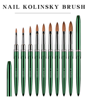 Pince à ongles en acrylique de luxe, 100% poils de Kolinsky, manche en métal vert, virole sertie, haute qualité, usage professionnel, souple et durable, Huarong