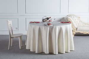 Polyester 120 inch 132 inch Trắng khách sạn nhà hàng tiệc cưới Tiệc Bàn tròn bao gồm Jacquard Damask Khăn trải bàn - Product Image 2