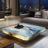 Table basse de luxe lumineuse en marbre naturel, table de salon haut de gamme en pierre de jade lumineuse et colorée pour villa, maison et bureau