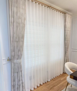 ผ้าม่านพับได้สีขาว S ผ้าอัดจีบโพลีเอสเตอร์บางห้องนั่งเล่นที่ทันสมัยสำหรับบ้าน - Product Image 1