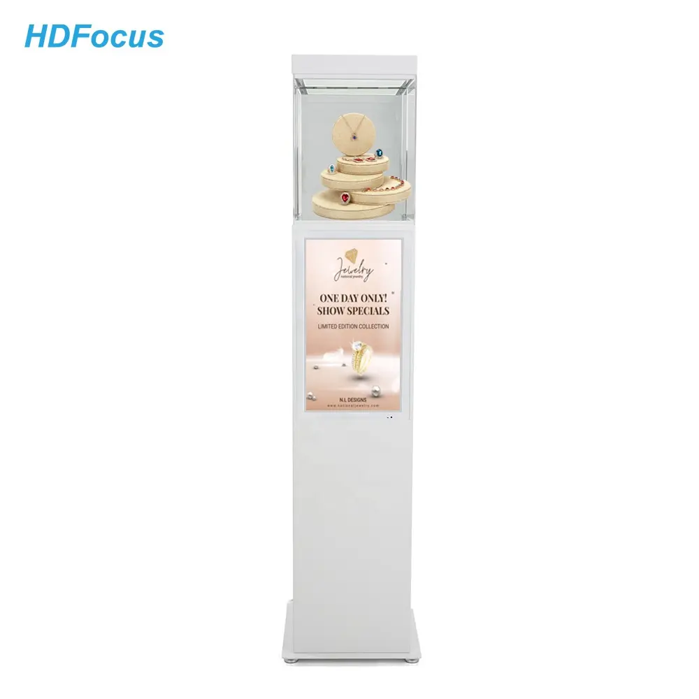 21.5 Inch Floorstanding Kiosk Jewelry Display Cabinet Jewelry Showcase Lcd Touch Screen Digital Signage And Display