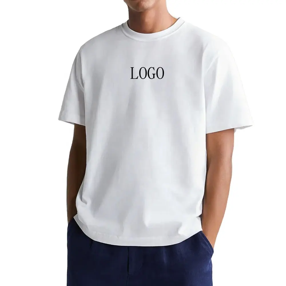 JL-0217C OEM 화이트 티셔츠 오버사이즈 컷과 바느질 드롭 숄더 티셔츠 남성용 헤비웨이트 코튼 라운드 넥 티셔츠
