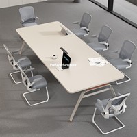 Table de conférence moderne en acier HYZ-206X pour réception de bureau, négociation et formation - 12 personnes avec prise de courant, usage commercial
