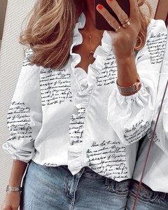 S-5XL primavera estate donne eleganti Pullover <span class=keywords><strong>con</strong></span> scollo a v camicie moda nuove <span class=keywords><strong>volant</strong></span> manica lunga top Office Lady camicetta Vintage - Product Image 6