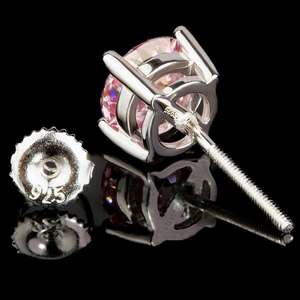 Bijoux délicats pour femmes, argent sterling 925, 5 mm, 6,5 mm, couleur rose, diamant moissanite rond, certificat VVS GRA, boucles d'oreilles Sakura - Product Image 2