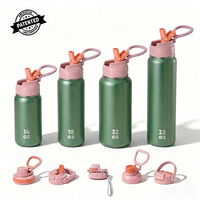 Bouteille d'eau personnalisée avec logo, en acier inoxydable 304, double paroi, anti-poussière, avec couvercle à paille