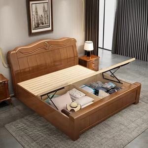 Europees modern massief eikenhouten ecologisch duurzaam platformbed met opbergruimte, ruimtebesparend, queensize/kingsize slaapkamermeubilair - Product Image 1