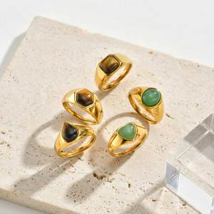 Anillo <span class=keywords><strong>de</strong></span> Sello <span class=keywords><strong>de</strong></span> Acero Inoxidable 316L con Oro <span class=keywords><strong>de</strong></span> 18K y Ojo <span class=keywords><strong>de</strong></span> Tigre Natural para Mujer, con Corazón <span class=keywords><strong>de</strong></span> Aventurina Verde y Hexágono, Joyería Impermeable - Product Image 1