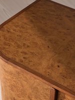 Buffet incurvé en bois massif style artisanal American Vintage, meuble TV design pour salon et mobilier de maison