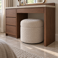 Coiffeuse moderne en bois sur mesure avec miroir, plateau aspect pierre et tiroirs de rangement pour hôtel, salon et chambre à coucher