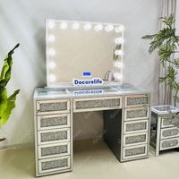 Docarelife États-Unis Stocké!! Nouveau mobilier de chambre étincelle Bluetooth haut-parleur diamant écrasé miroir maquillage vanité coiffeuse