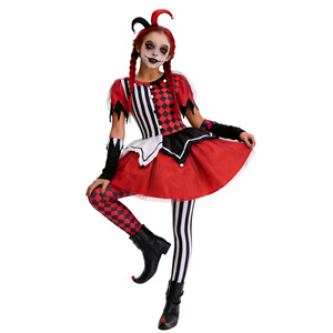 Halloween Clown Costume Parent Child Matching Set Red Black <b>Checkered</b> Dress Girls Short Sleeve <b>Skirt</b> Outfit - Product Image 4