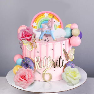 Decorazione della torta del castello della principessa arcobaleno bandiera di buon compleanno torta Plug-in compleanno ragazza unicorno ornamenti rosa - Product Image 3