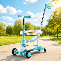 Trottinette pour tout-petits 4-en-1 pliable avec siège, barre de poussée amovible, conception à trois roues pour enfants de 1 à 10 ans, OEM/ODM disponible