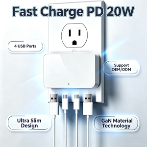 Cargador de Pared USB a Prueba de Fuego con 4 Puertos GaN PD20W de Carga Rápida para Uso en el Hogar y la Oficina - Product Image 1